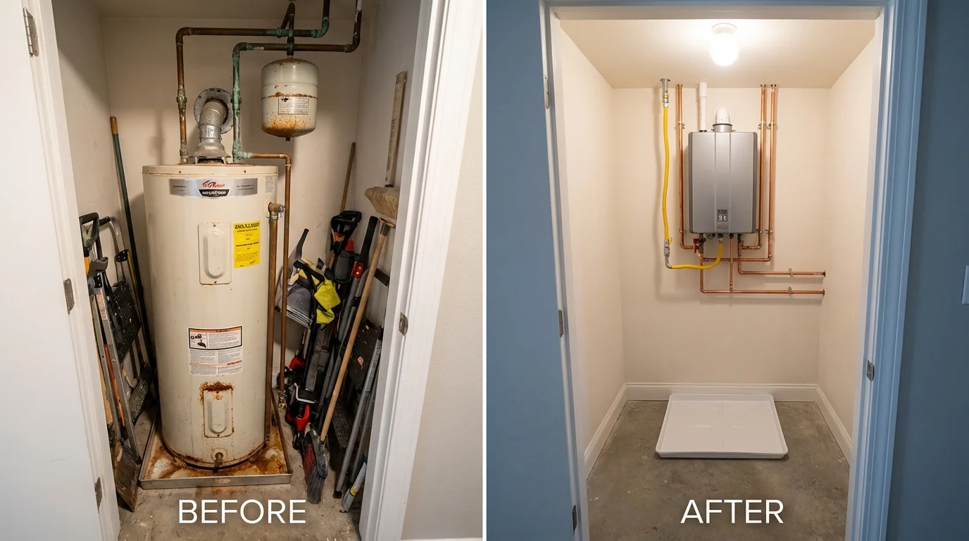 Tank water heater versus wall-mounted tankless unit comparison for Pulaski, VA homeowners
