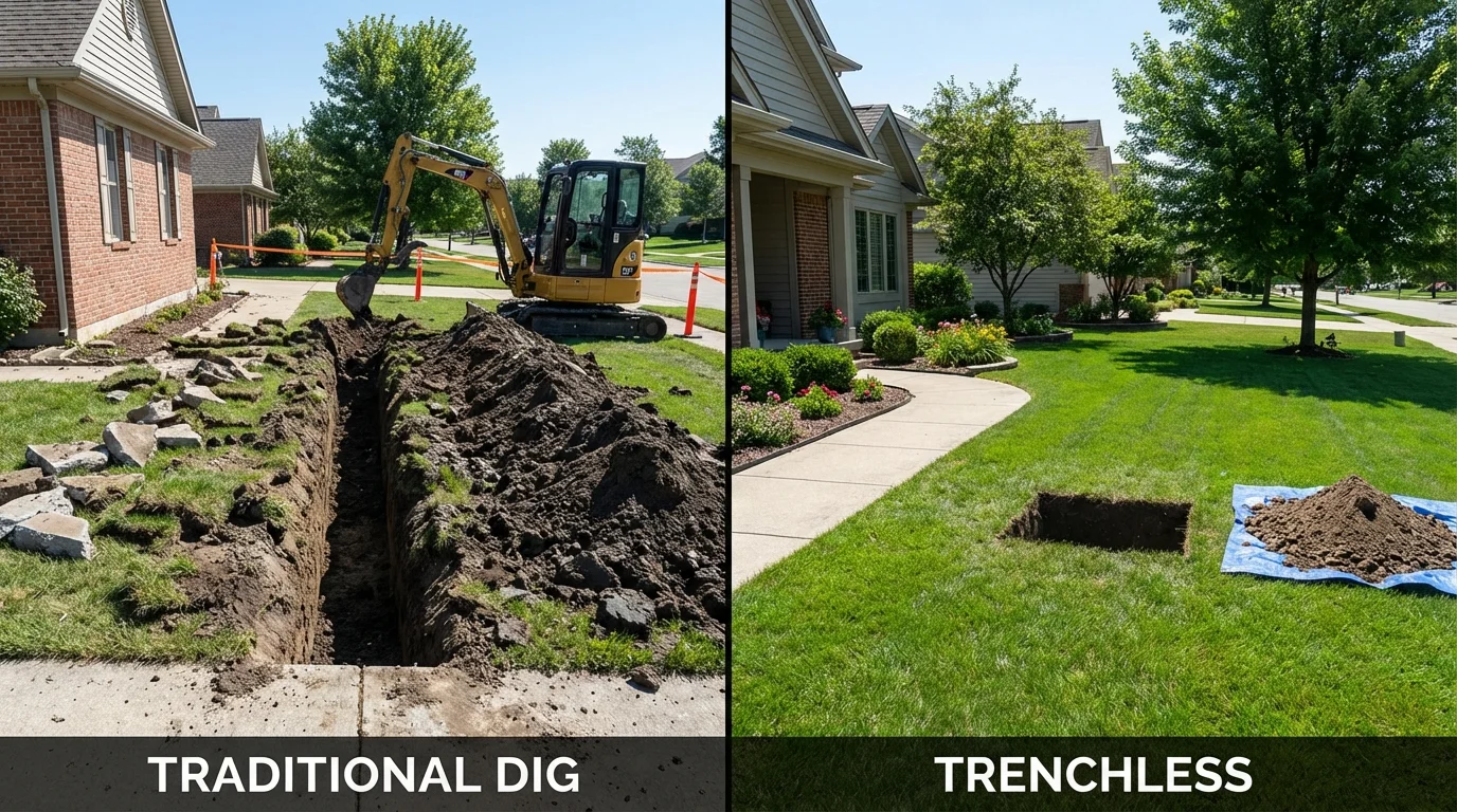 Trenchless sewer repair with minimal yard damage versus traditional excavation in Pulaski, VA